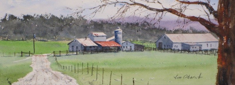 landscape, farm, road, arkansas, lonsdale, barn, original watercolor painting, oberst